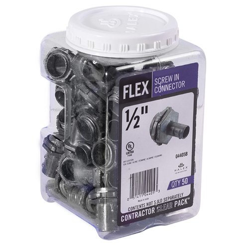 Halex, 1/2 in. Flexible Metal Conduit (FMC) Screw-In Connectors , 04405B, 50 per pack , Silver , 0.5 Inch