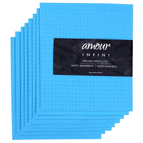 Amour Infini Swedish Dishcloths for Kitchen Pack of 8 Highly Absorbent, Super Soft, Reusable Cellulose Sponge No Odor Dish Cloths for Washing Dishes (8" x 7" - Blue)