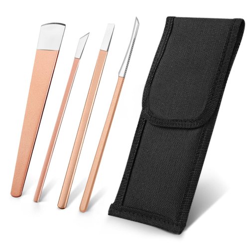 4 PCS Pedicure Knife Set Professional Ingrown Toenail Knife Tools Stainless Steel Nail Knives Cuticle Remover Kit Foot Repair Blade with Storage Bag for Corn Callus Home Beauty Salon - Rose Gold