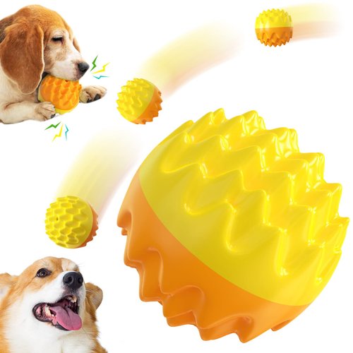 Squeaky Dog Ball Toy for Aggressive Chewers - Dental Dog Toy for Healthy Teeth & Gums - Spiky Ball Durable Floatable Rubber Pet Toys - Mental Enrichment - All Breed Sizes