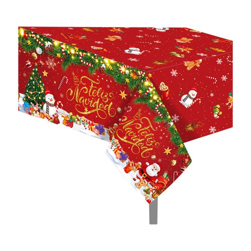 Lide Road 2 Pcs Red Christmas Party Tablecloth Christmas Plastic Tablecloth Red Christmas Table Cover for Christmas Birthday Party Decorations, 54x87In