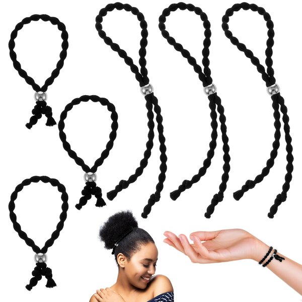 6 Pcs Adjustable Length Hair Ties for Thick Hair Afro Puff Silk Soft Ponytail Holders Puff Cuff Natural Hair Ties Loc Headband Dreadlock Hair Band for Braided Kinky Curly Pineapples No-Slip Design