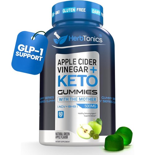 Herbtonics Keto Apple Cider Vinegar Gummies | Digestion & Detox | GLP-1 Support | Sugar Free BHB Advanced Formula for Keto Support - Raw ACV with The Mother - 60 Vegan ACV Gummies