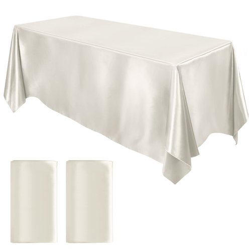 MCEAST 2 Packs Satin Tablecloth 102 x 58 Inches Rectangular Table Overlay Cover Bright Silk Tablecloth Smooth Fabric Table Decor for Wedding Banquet Table Decoration (Ivory)