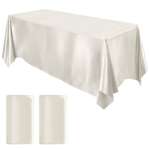 MCEAST 2 Packs Satin Tablecloth 102 x 58 Inches Rectangular Table Overlay Cover Bright Silk Tablecloth Smooth Fabric Table Decor for Wedding Banquet Table Decoration (Ivory)