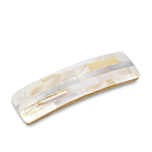 AeraVida Shimmering Iridescence Mosaic White Mother of Pearl Shell Hair Clip | Mother of Pearl Hair Clip | Flat Hair Clip | Iridescent Hair Clip | Wood Hair Clips | Hair Clip for Women