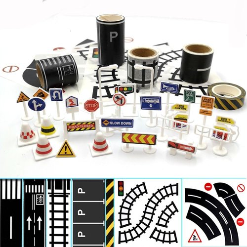 Road Tape for Toy Cars & Trains Black Tape 3 Rolls Road Tape 197 inch by 1.9 inch, Packing Traffic Signs Tape Stick to Floors and Walls, Quick Cleanup, for Kids Car Play Gift