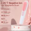 Youbella Cordless Hair Straightener Brush, Portable Negative Ion Straightening Comb for Travel, 3 in 1 Mini Hot Curling Hair Brush for Women, Fast Heating for All Hair Styling, Pink