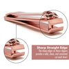 PrettyClaw Nail Clippers Sharp Edge Fingernail and Toenail Clipper Cutter Thick Nail Tool for Manicure and Pedicure (Rose Gold, Straight Edge)