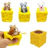 3PCS Animal Squishes Toys with Cheese Cup Squishies Cute Mice Squeeze Toys for Kids Cheese Squirrel Cup Fidget Toys for Adults Anxiety ADHD Stress Relief Toy Birthday Party Favors