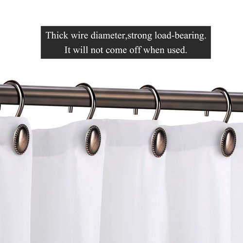 iToplin Metal Shower Curtain Hooks, Oil-Rubbed Bronze Rustproof Decorative Shower Curtain Rings for Bathroom, Curtain Hooks for Shower Liner, 12Pcs