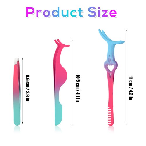 3pcs Lash Tweezers Set, Stainless Steel Eyelash Applicator Tool Gradient Color Eyelash Tweezers for False Lashes Eyelash Extension Tweezers for Classic Lashes False Lashes Makeup