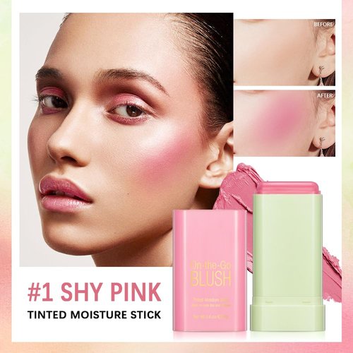 Paminify Multi-Use Cream Blush Stick,2-in-1 On-the-Go Blush for Cheek and Lip Tint,Waterproof Hydrating Tinted Solid Moisturizer Blendable Natural Grow Nude Face Blush Makeup,01 shy pink