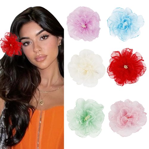 6 Pcs Flower Hair Clips for Women Summer Flower Clips Cute Flower Alligator Clips Fashion Hawaiian Flowers Hairpin Wedding Holiday Hair Accessories for Girls