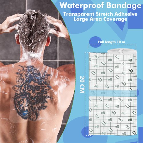 Tattoo Aftercare Waterproof Bandage (7.87 in x10.9 yd Roll) Second Skin Wound Healing Protective Skin Adhesive Bandages Transparent Dressing Bandages Tattoo Supplies