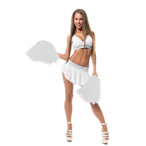 2 Pairs Plastic Cheerleader Cheerleading Pom Poms for Party Costume Fancy Dress Dance and Sport Party Dance (White)