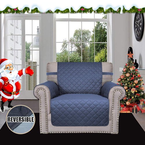 Easy-Going Chair Sofa Slipcover Reversible Sofa Cover Water Resistant Couch Cover Furniture Protector Cover with Elastic Straps for Pets Kids Children Dog Cat (Chair, Dark Blue/Light Blue)