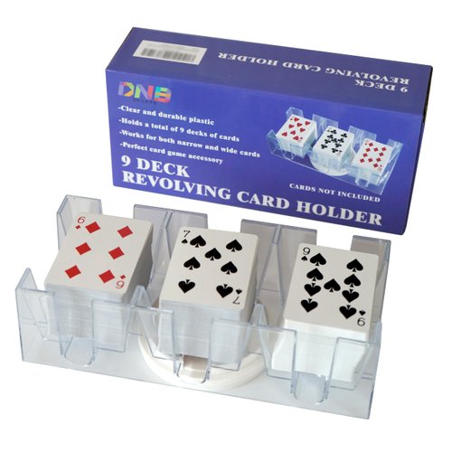 DNB Revolving Playing Card Tray - 9 Deck Plastic Rotating Canasta Card Holder