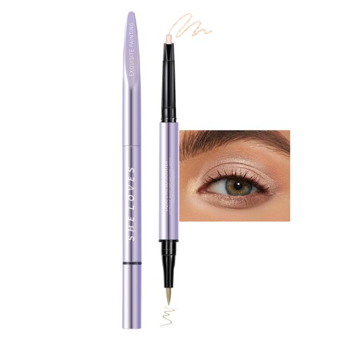 AKARY Liquid Eyeliner Lying Silkworm Pen, Matte Glitter Dual-ended Waterproof Eyeshadow Liner Pencil, Quick Drying, Long-lasting Colored Eyeliner for Eye Makeup Gift, 03 Pearlized + Chestnut Brown