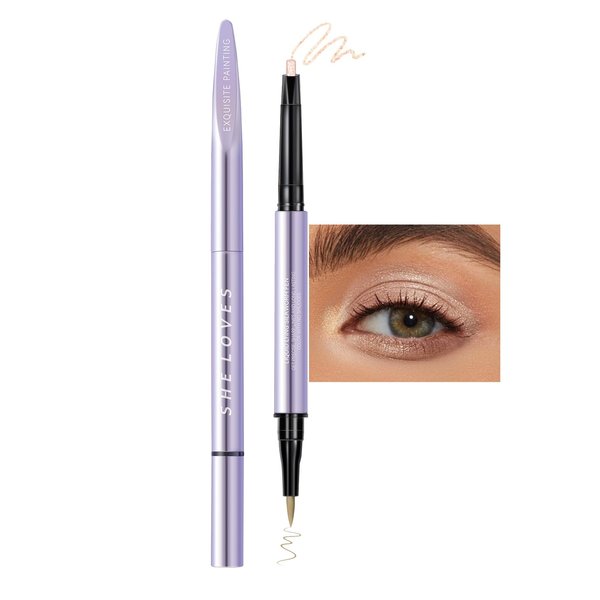 AKARY Liquid Eyeliner Lying Silkworm Pen, Matte Glitter Dual-ended Waterproof Eyeshadow Liner Pencil, Quick Drying, Long-lasting Colored Eyeliner for Eye Makeup Gift, 03 Pearlized + Chestnut Brown