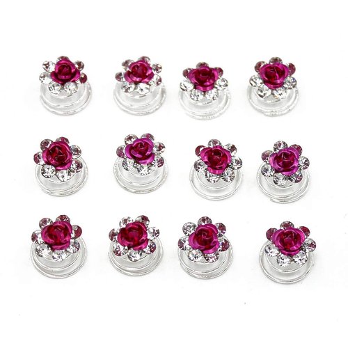 24 Pcs Bridal Wedding Rhinstone Spiral Twist Screw Hair Pins Rose Flower Hair Clips Spiral Bobby Pins Hair Bun Styling Tool Hair Accessories (Rose Red)