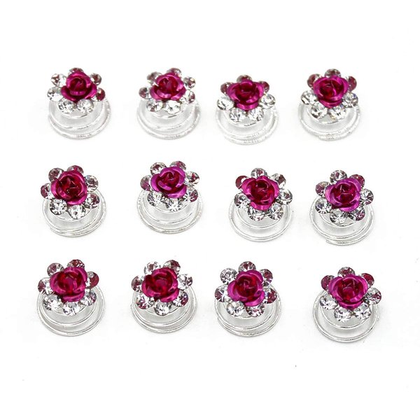 24 Pcs Bridal Wedding Rhinstone Spiral Twist Screw Hair Pins Rose Flower Hair Clips Spiral Bobby Pins Hair Bun Styling Tool Hair Accessories (Rose Red)