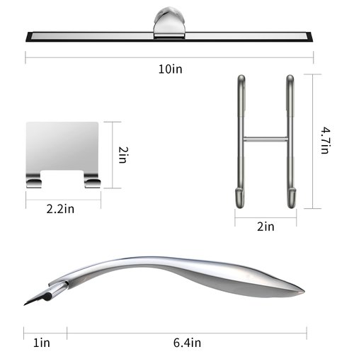 Shower Squeegee and Window Squeegee, Stainless Steel, 100% Streak-Free, Cleaner for Bathroom Showers Glass Doors, Home Mirrors, Car Windows Wiper, Adhesive Holder, Shower Door Hook, 10 Inch, Silver