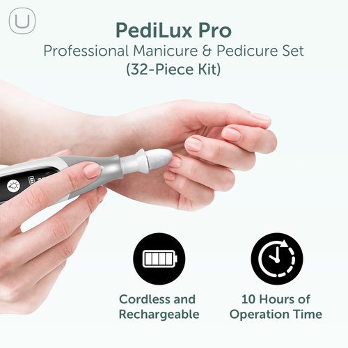 PediLux Pro Professional Manicure Pedicure Kit, Cordless Electric Nail File Set, Nail Drill Machine, Toe Nail Dremel Tools, Filer, Buffer, Sander, Thick Toenail Grinder, Remove Cuticles & Callus