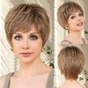 EMMOR HD Lace Front Wig, Pixie Cut Wig Human Hair Wigs with Bangs Natural Short Wig Layered Wavy Different Style Short Wigs for White Women - Ombre Ash Blonde