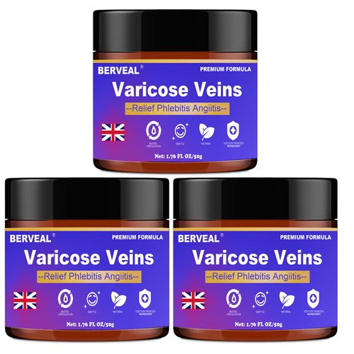 BERVEAL 3 Pack Varicose Veins Cream, Spider Veins Repair Cream, Improve Blood Circulation, Spider Varicose Vein Treatment Cream For Legs(1.76 OZ) (3)