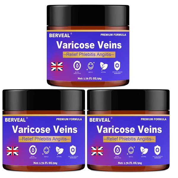 BERVEAL 3 Pack Varicose Veins Cream, Spider Veins Repair Cream, Improve Blood Circulation, Spider Varicose Vein Treatment Cream For Legs(1.76 OZ) (3)