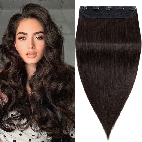 S-noilite Clip in Human Hair Extensions Clip in Hair Extensons 100% Real Human Hair One Piece/5 Clips 3/4 Full Head-Thicker Hair Clip Standard Weft Straight Soft 12 Inch/70g (#02 Dark Brown)