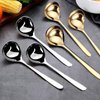 GuDoQi Soup Ladle, 3 Pack Durable 304 Stainless Steel with Polished Titanium Plated Big Volume Soup Spoon, Kitchen Gadget Utensil,8 Inch, Gold