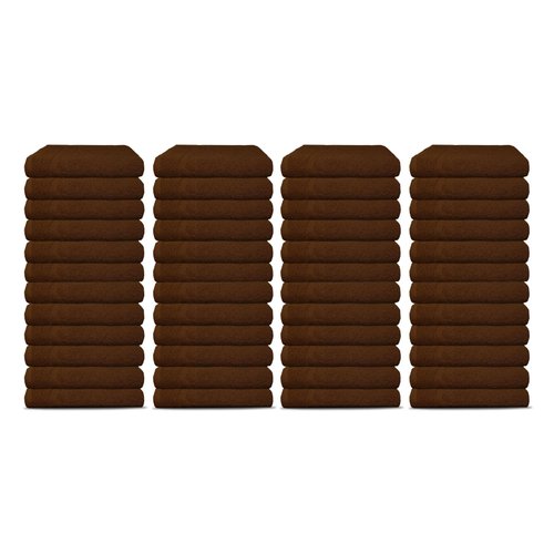 Salon Towels Pack of 48 Super Absorbent Quick Dry Chocolate Brown Hand Towels Medium Size 25x15 Inches Double Stitched 100% Ring Spun Soft Cotton Spa Towels for Gym, Hotel, Home & Pool