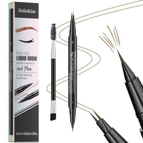 Microblading Eyebrow Pencil,2-in-1 Dual-Ended Eyebrow Pen with 2 Tip brow pen and Precise Brush-Tip,Natural Waterproof and Long-Lasting Brow Pen(Light brown)