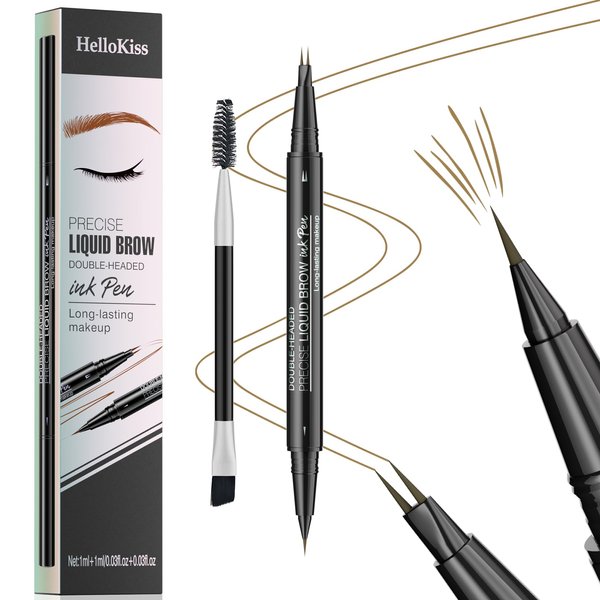 Microblading Eyebrow Pencil,2-in-1 Dual-Ended Eyebrow Pen with 2 Tip brow pen and Precise Brush-Tip,Natural Waterproof and Long-Lasting Brow Pen(Light brown)