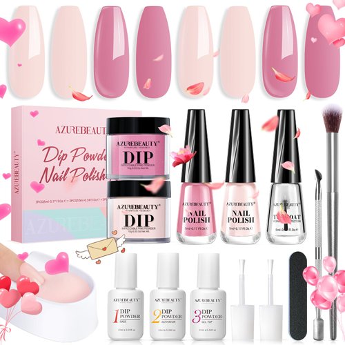 AZUREBEAUTY Nail Polish Dip Powder Nail Kit Starter, 21+ Days Long Wear Nude Pink Colors Nail Lac...