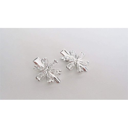 Set of 2 extra small silver flower metal alligator hair clip for fine thin hair