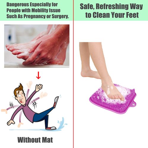 Shower Foot Cleaner Scrubber Massager, Foot Pain Tired Feet Relaxing Acupressure Mat with Non-Slip Suction Cups and Cleaning Bristles, Increase Circulation, Exfoliation (Lavender, 9.5 x 9.5 Inches)