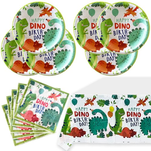 Dinosaur Birthday Party Supplies, Watercolor Dinosaur 20 Plates and 20 Napkins and Tablecloth71 '' x 42 '', for Dinosaur Theme Birthday Party Decoration for Boys Kids