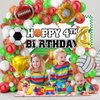 95Pcs Sports Balloon Garland Kit, Baseball Basketball Soccer Volleyball Football Balloons Sports Foil Balloons with Sports Backdrop for Sports 4th Birthday Party Supplies Decoration (4th)