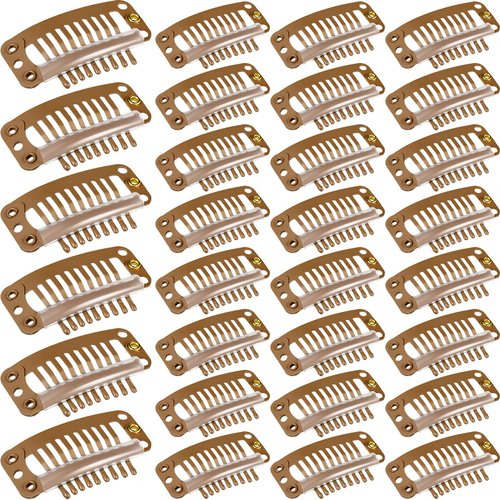 WILLBOND 30 Pieces 32 mm 9-teeth Hair Extension Clips (Light Brown) for Women Hair Extensions DIY