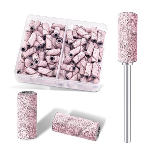 Pet Baby Small Sanding Band Nail Drill Bits, 80pcs Mini Cuticle Sanding Files with Upgrade 3.1mm Mandrel Bits, 180# Medium Grits for Acrylic Nails Prep Gel Removing Shaping, Manicure Salon Use, Pink