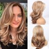 LEOSA Honey Blonde Wig Long Haired Layered Wig Strawberry Blonde Synthetic Wavy Blonde Wigs for White Women Mixed Blonde Wig Real Hair Ombre Blonde Wig for Daily Party Use