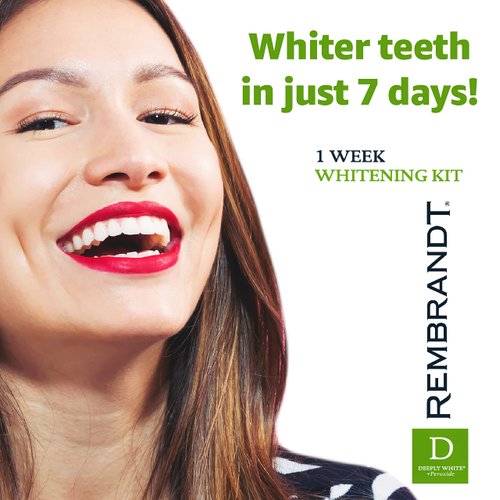 REMBRANDT Deeply White + Peroxide 1 Week Teeth Whitening Kit, Removes Tough Stains, Enamel-Safe, 28 Custom-Fit Whitening Strips (14 Treatments)