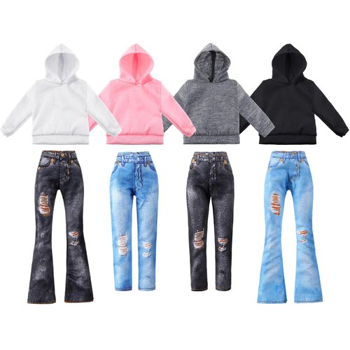 Bencailor 8 Pieces Doll Clothes Girl Doll Accessories Cotton Elf Sweaters Denim Pant Regular Outfit Doll Clothing(11.5 Inch Doll)