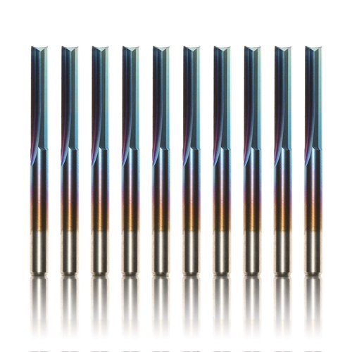 Genmitsu CNC Router Bits 1/8 inch Shank Straight Router Bits Nano Blue Coat 2-Flute End Mill Cutter for Wood MDF PVC Acrylic, 10 PCS, SR10A