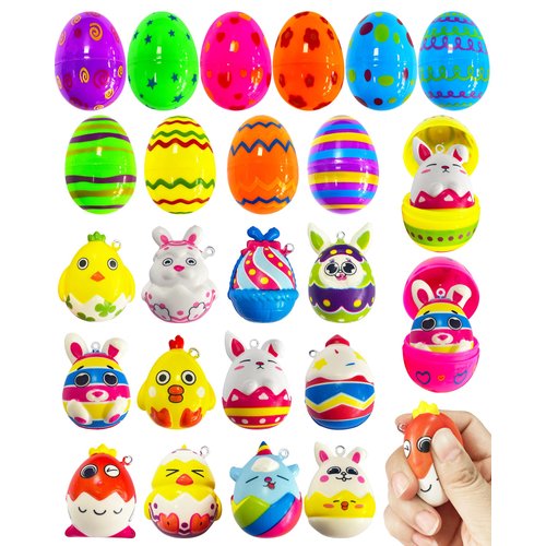 12 Pack Easter Eggs Filled Squishy Toys , Stress Relief Animal Squishies Toys Prefilled Easter Eggs for Kids Boys Girls Easter Theme Fidget Party Favor Easter Eggs Hunt Gift Exchange