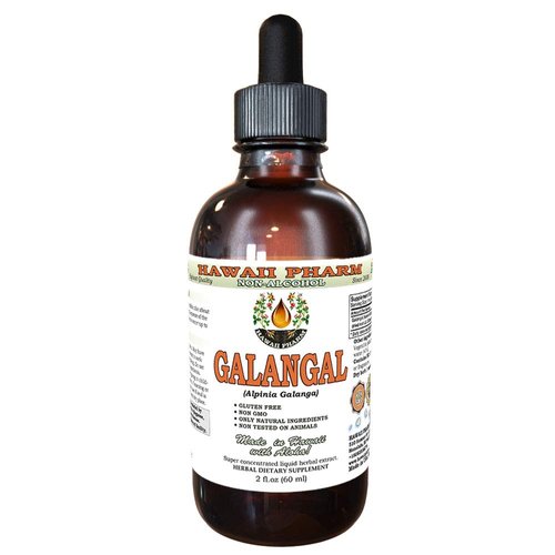 Hawaii Pharm Galangal Root Alcohol-Free Liquid Extract, Organic Organic Galangal (Alpinia Galangal) Dried Root Glycerite Natural Herbal Supplement 2 oz