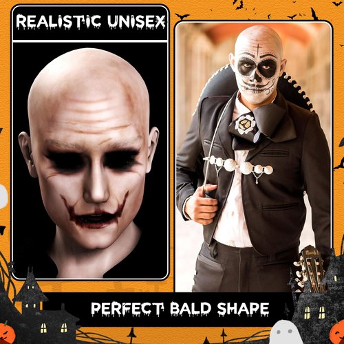 Wavwavw 3 Set Bald Caps Makeup Latex Bald Head Wig Cap Bald Hat Cosplay Makeup Costume Accessories for Women Men, Pink and Beige